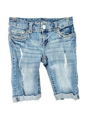 Aria Jeans Womens 5/6 Shorts Distressed Bermuda Denim With Embroidered Pockets